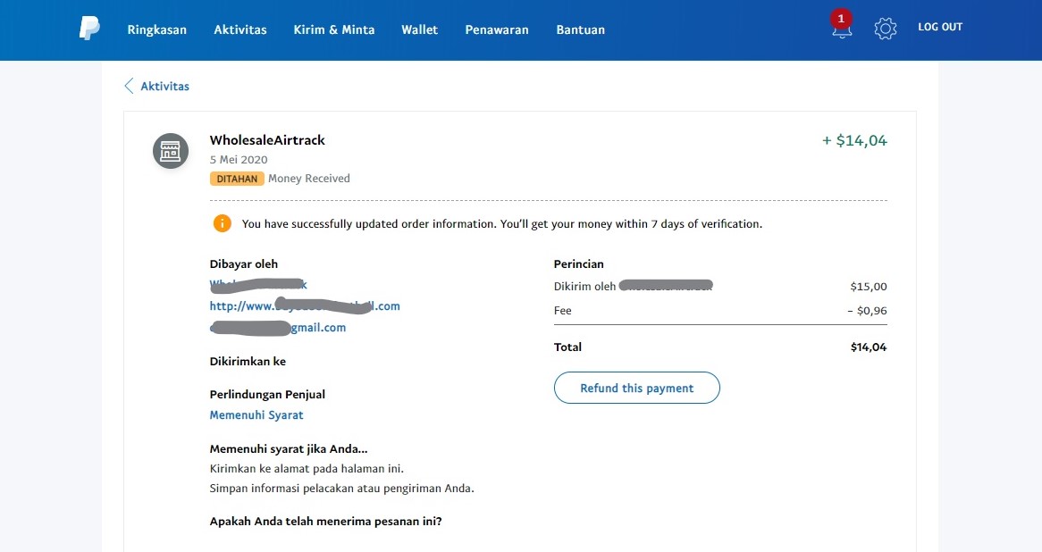 cara menarik dana yang tertahan di Paypal